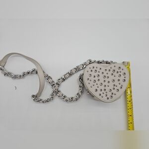 Steve Madden Studded Heart Crossbody Bag in Light Gray with Silver Chain